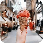 Red ice cream with peanuts