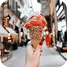 Red ice cream with peanuts