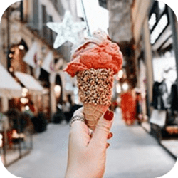 Red ice cream with peanuts