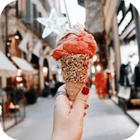 Red ice cream with peanuts